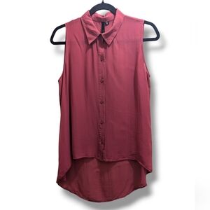 Bellatrix 100% Silk Purple Tunic Blouse Top Sleeveless High-Low Button Front- M